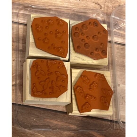 2000 STAMPIN' UP! SWIRL FLOWER HOLLY STAR Wood Mounted Rubber Stamp set of 4 - Picture 4 of 4